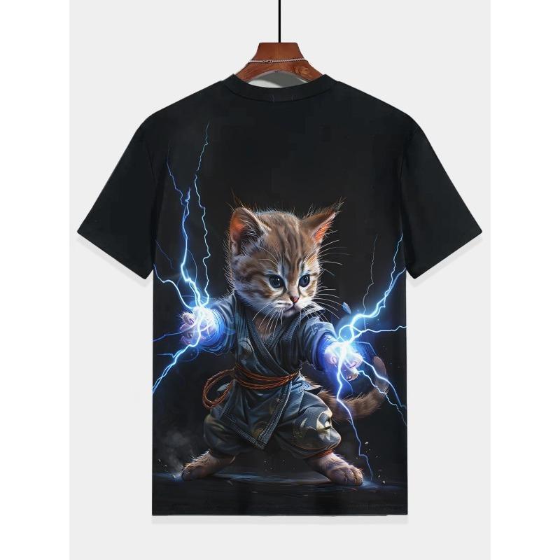 Kungfu Cat Lighting T-Shirt For Boys Kids Clothes Children's Boy's Clothing Short Sleeve Tops Top Shirts 2024 T-shirts Child Tee