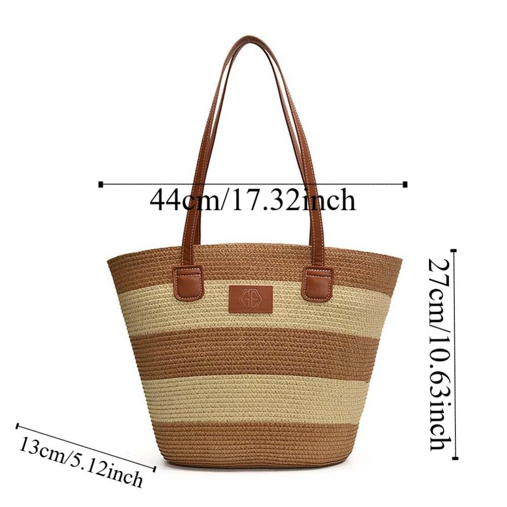 Lightweight Stripe Woven Tote Bag Polyester Summer Beach Handbag Shopping Straw Bag  School