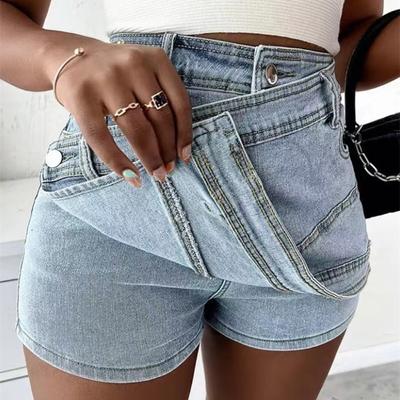 Kadın Modası Kot Mini Skort Rave Sokak Sarma Streç Düzensiz A Kesim Dar Kargo Kot Şort Mujer