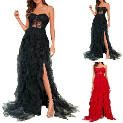 Women's Fashion Color Lace Mesh Sheath Sexy Evening Dress