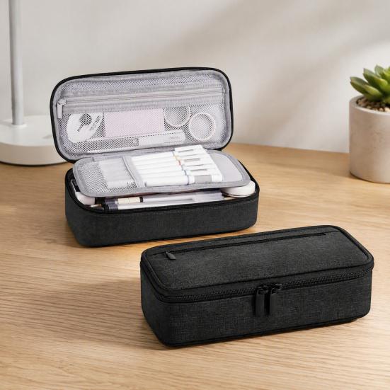 Portable School Supplies Bag Multi-compartment Pencil Case, Large Capacity Durable Stationery Organizer, Polyester Compact Wear-resistant Pouch