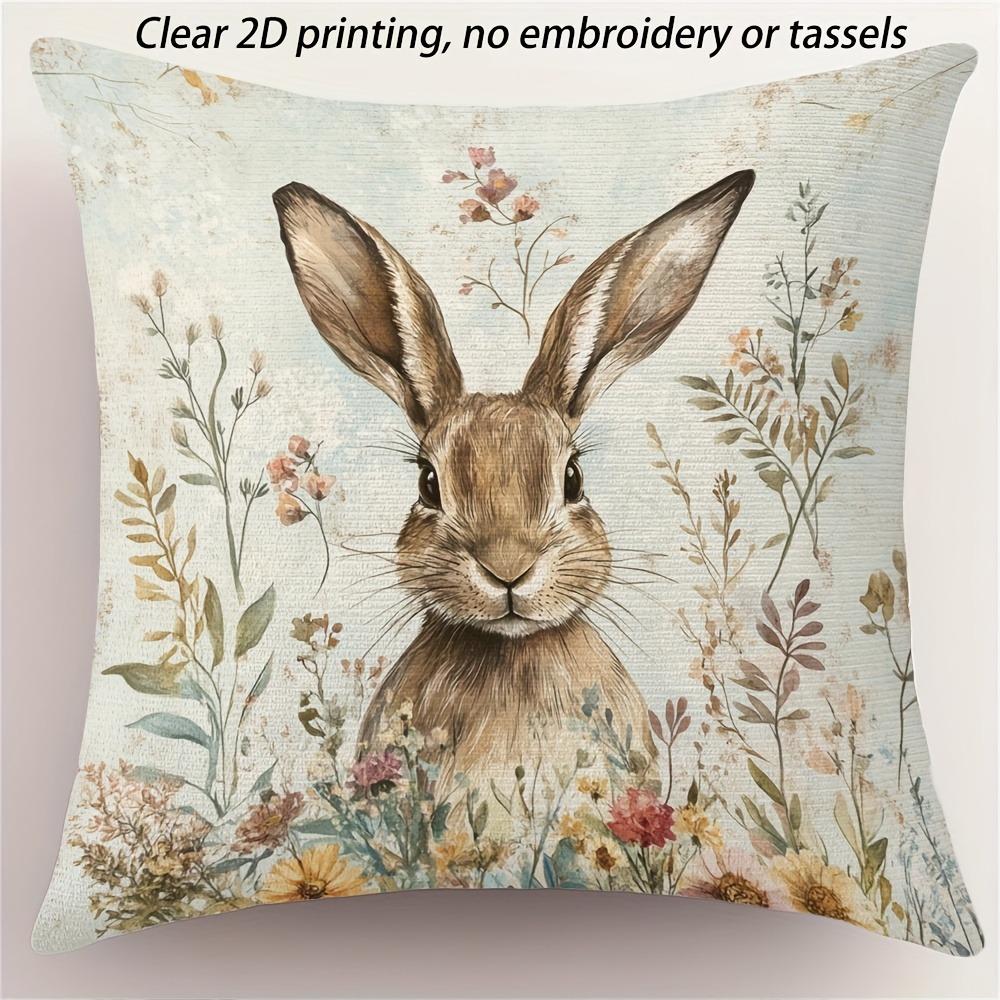 Наволочка с цветочным рисунком и зайцем в деревенском стиле - 2D-печать 40x40cm16x16inch 568₽