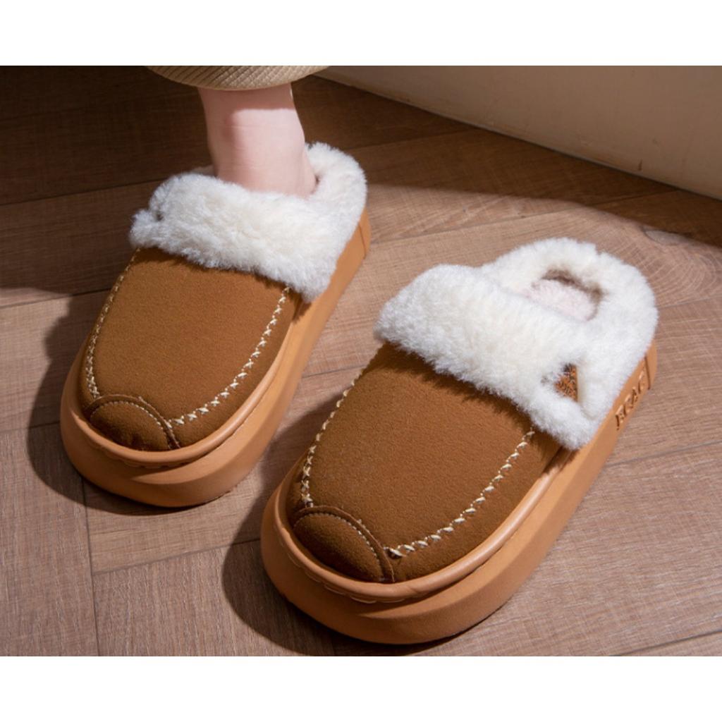 36-45 Thick Soled Warm Cotton Shoes for Women, Winter Outerwear, Anti Slip, Odor Proof, and Fleece Cotton Slippers for Women