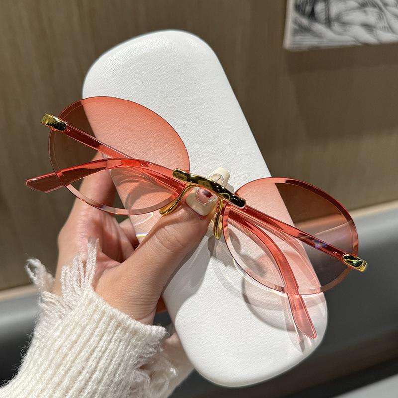 Non-polarizd Rimless Oval Women Sunglasses Vintage Punk Sun Glasses Trendy Frameless Shades