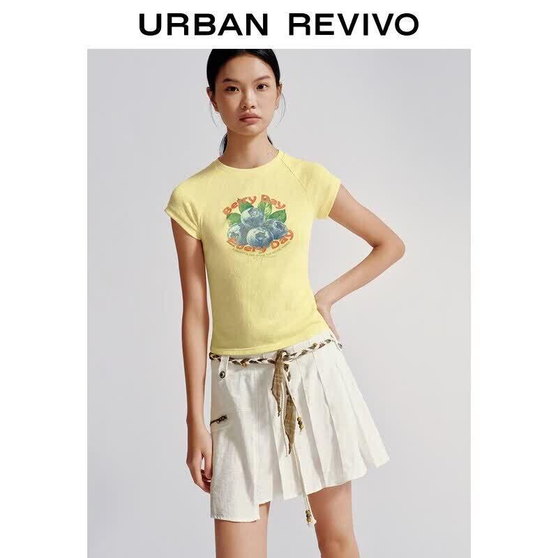 UR2026 Women s Casual Blueberry Print Slim Fit Short T-Shirt M