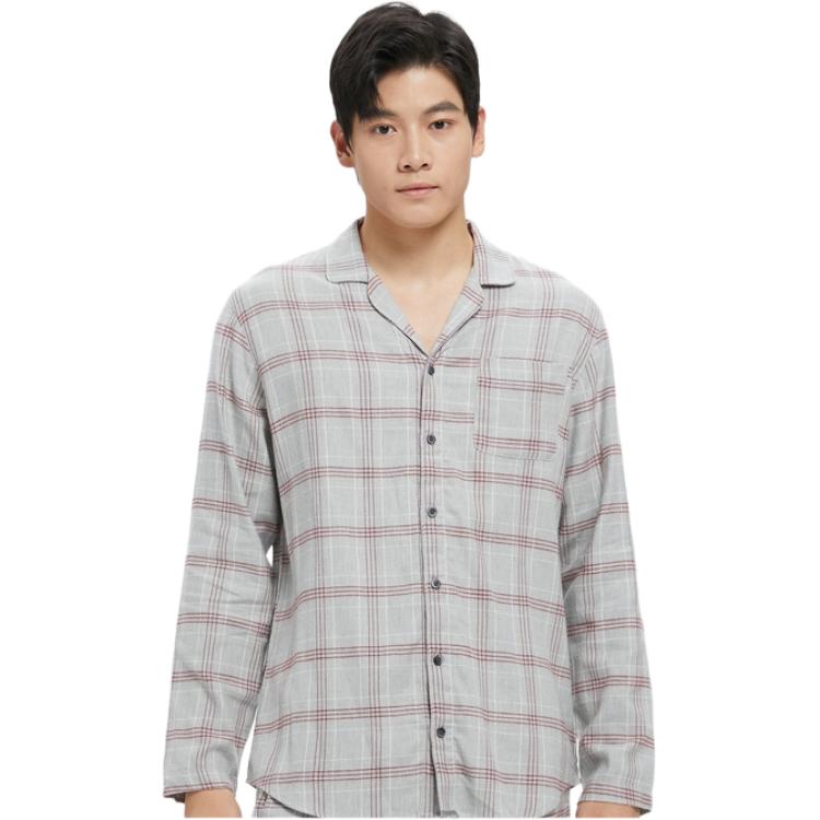 Calvin Klein Fashionable Casual Plaid Collar Comfortable Long Sleeve Pajama Top Men tops Gray NM1428O-7SI