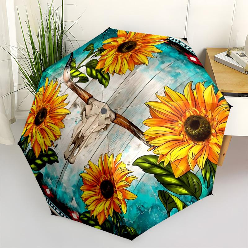 1pc Sunflower Skull Decorative Auto-Fold Umbrella with One-Touch Open/Close - 8 Reinforced Ribs for Windproof Stability, yy251118152