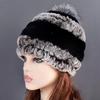 Rex Rabbit Fur Hat Cap Women's Winter Pompom Caps Warm Natural Fur Knitted Elastic Black Gray Fox Ball Female Bomber Hats Girsl