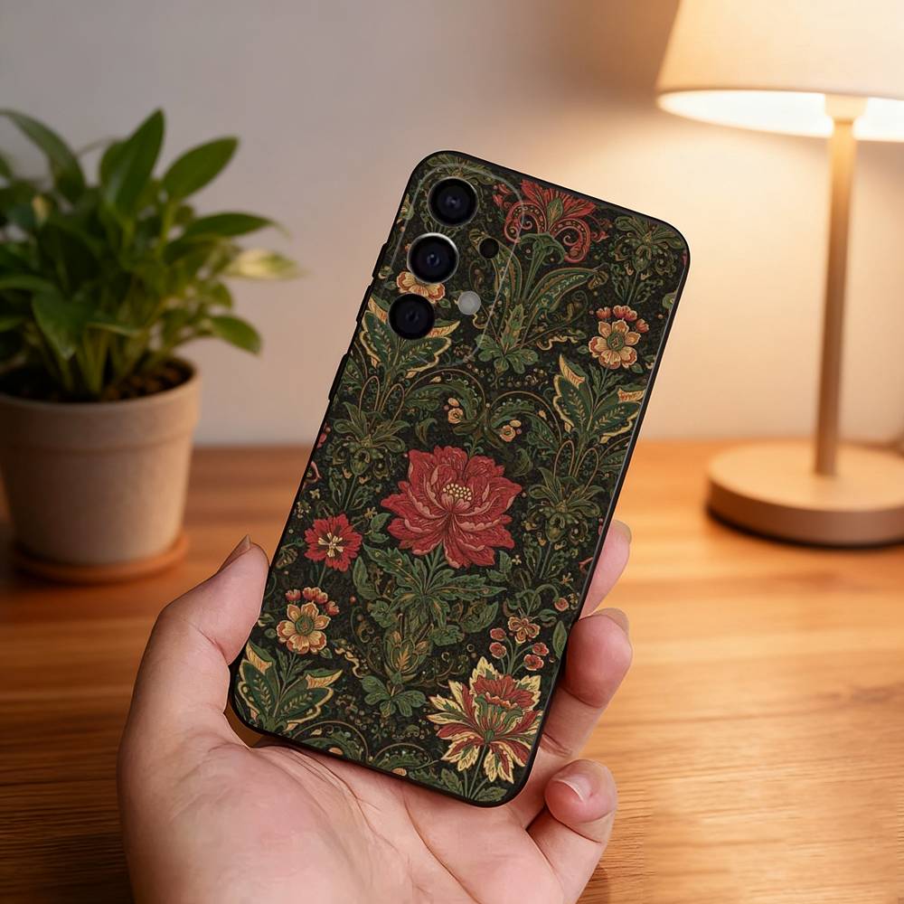 Pouzdro na telefon William Morris Černý kryt Pro Samsung S26,S25,S24,S21,S22,S23,S30,Ultra,S20,Plus,Fe,Lite,5G