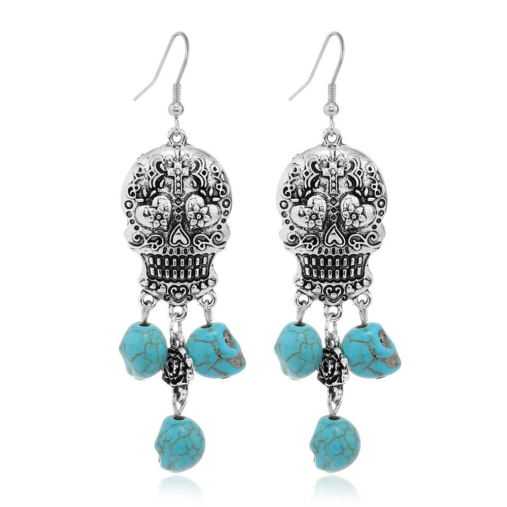 Halloween Skull Hollow Earrings Retro Exaggerated Punk Turquoise Pendant Earrings