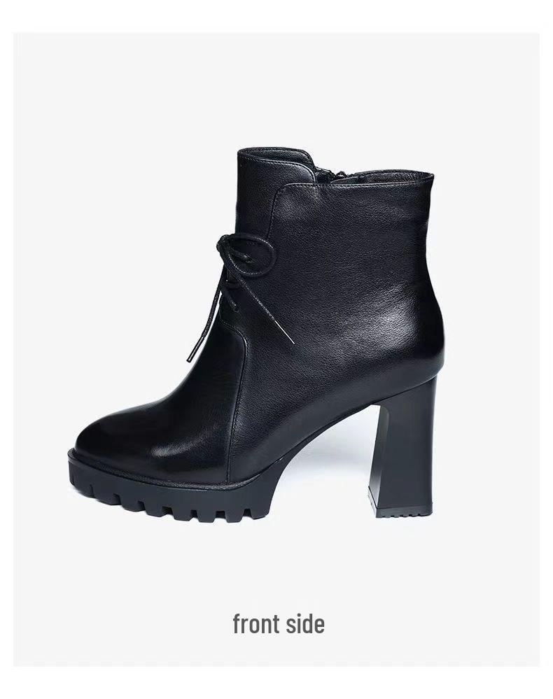 Women's High Heel Leather Ankle Boots with Velvet Lining - Non-Slip Lace-Up Martin Platform for Fall/Winter