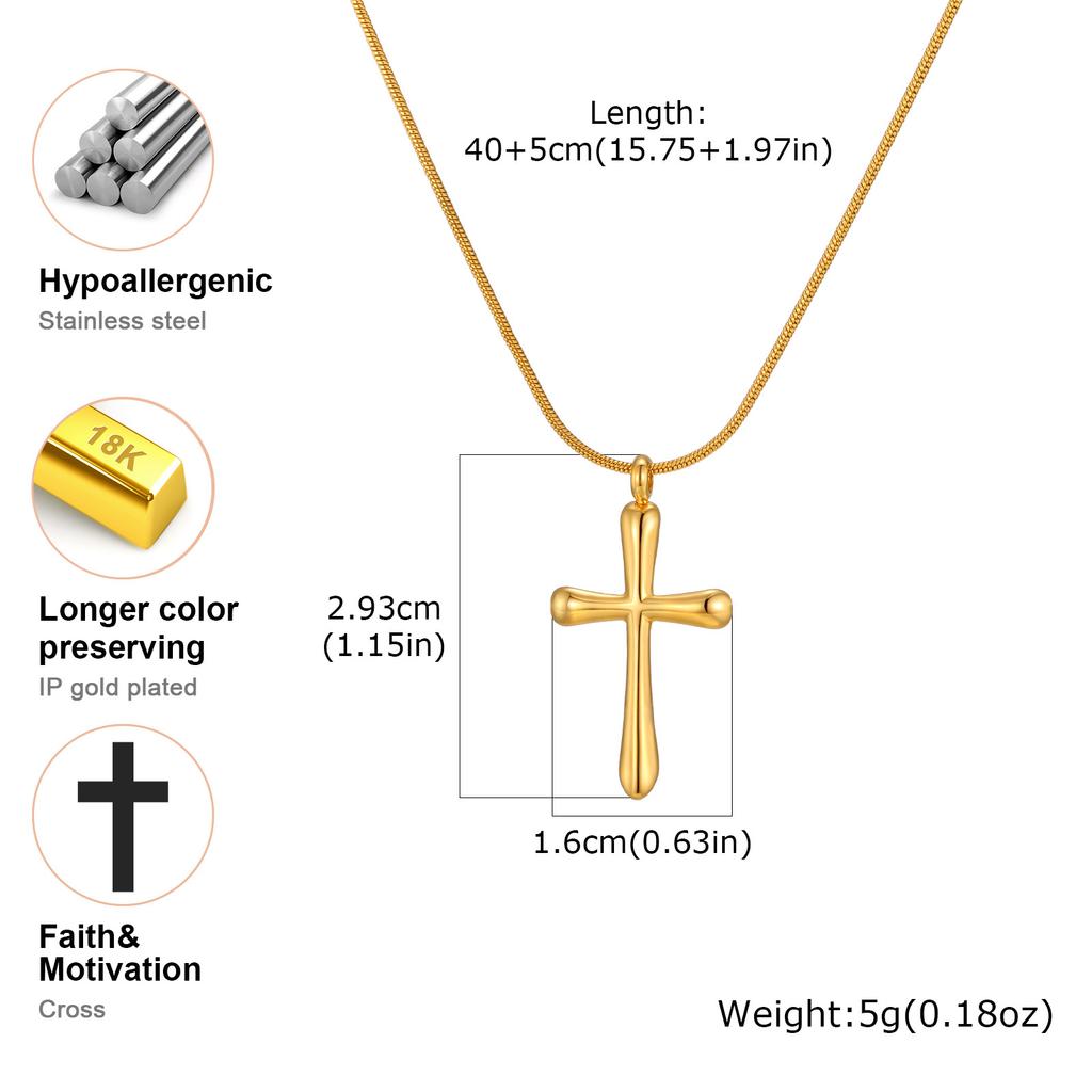 Vnox Compact Cross Pendant Necklace For Women, Stainless Steel Gold Color Religion Charm Choker Jewelry Lucky Gift