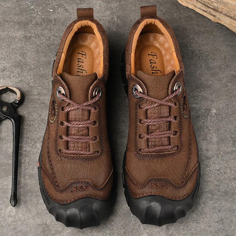 Fashion Fashion Outdoor Men's Shoes Casual Hiking Shoes Men Genuine Leather Travel Climbing Camping Footwear Brand Comfortable Sneakers