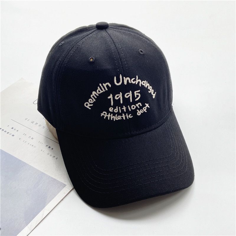 

Hat Female K-style 1995 Letter Embroider Baseball Cap Spring and Summer Sun Hat Casual Wide Brim Sun-Proof Peaked Cap Men s Fashion Black Adjustable