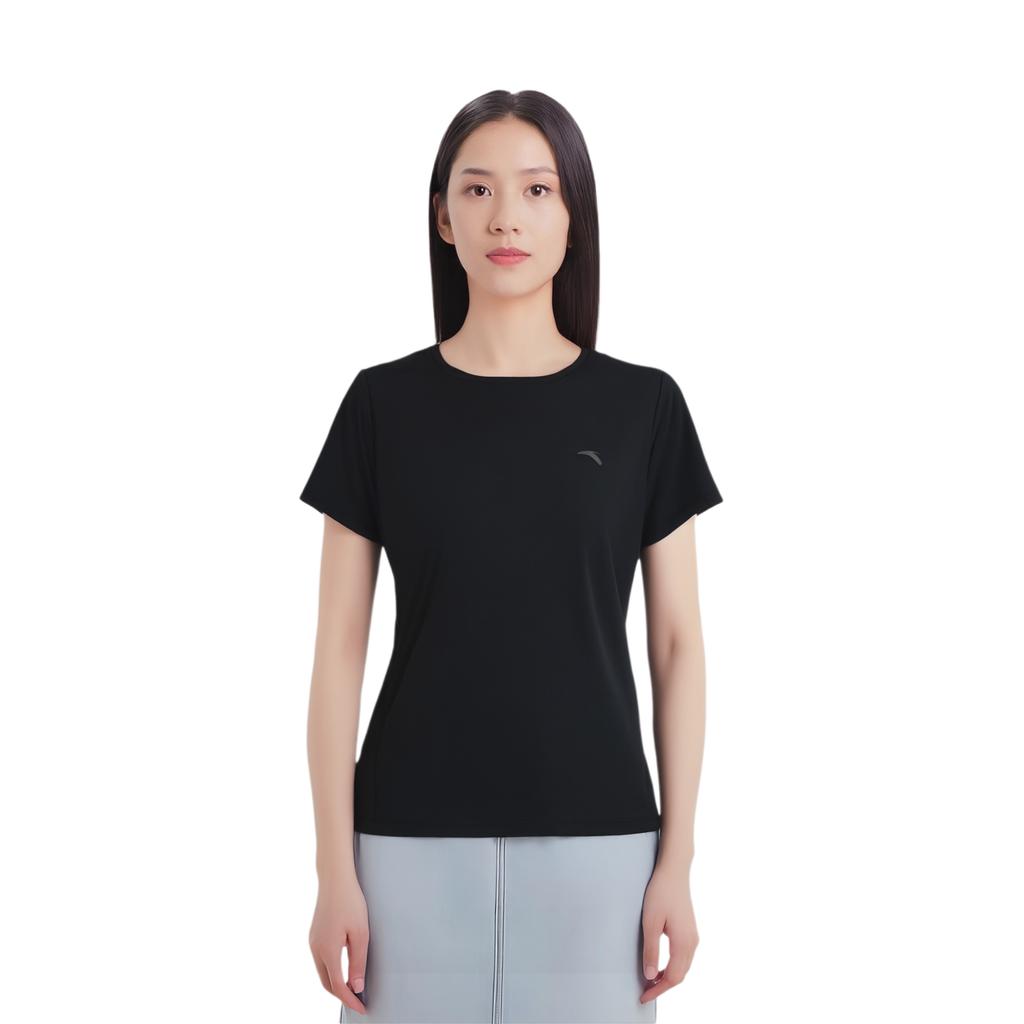 Anta Fitness Short Sleeve Knitted T-Shirt Women tops Basic-Black 962627125-2