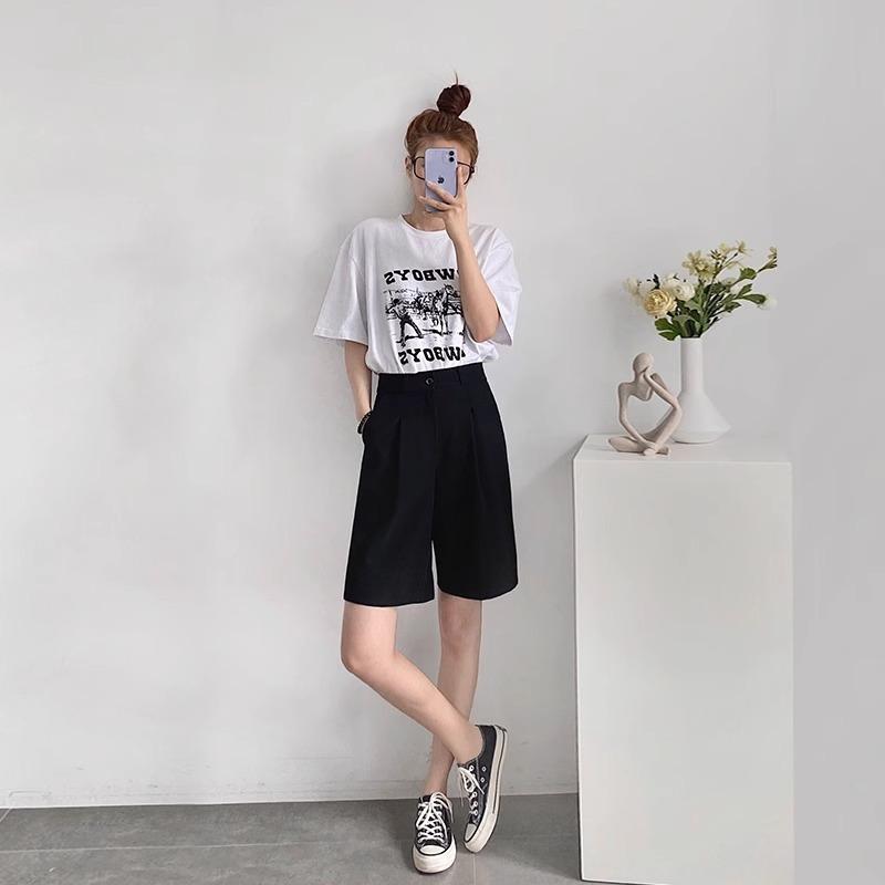 Suit shorts women's summer thin new high waist loose and thin a word wide leg small five-point pants