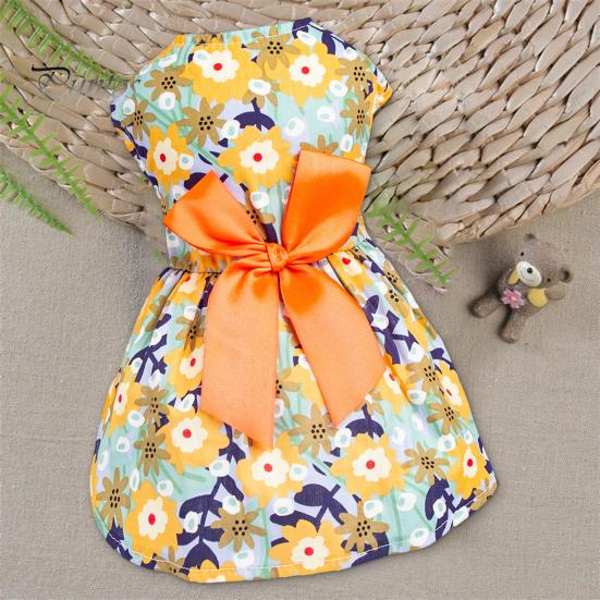 Lindo adorável vestido de princesa para cachorro com estampa floral e laço para filhotes de cachorro e uso diário