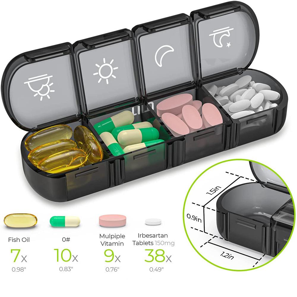 New Convenient Medicine Storage Box Seven Days 14/21/28 Grid Black Medicine Storage Box Plastic Storage Box Home Organizer