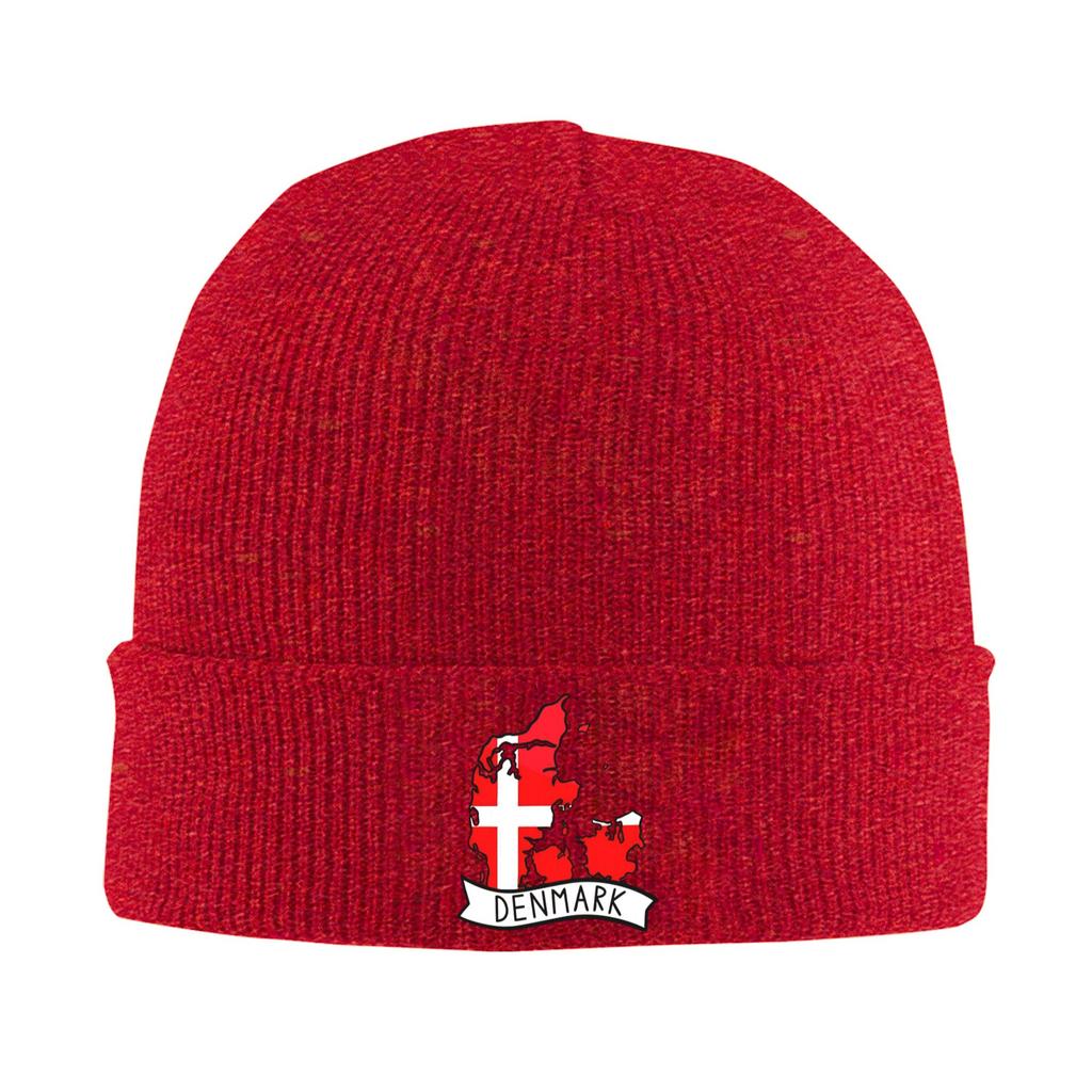 Unisex Adult Denmark Flag Map Beanie Hats  Vintage Knitted Hat Winter Outdoor Caps Custom Thermal Elastic Bonnet Hats