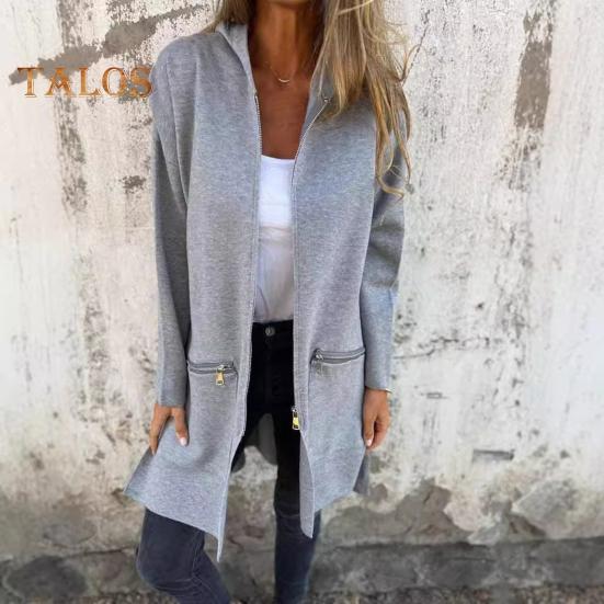 Damenjacke im Windbreaker-Stil mit Kapuze, Kordelzug in der Taille, Reißverschlusstaschen, einfarbig, Reißverschluss, Thermo-Langarm, Radfahren, Wandern, Workout, Frühling, Herbst