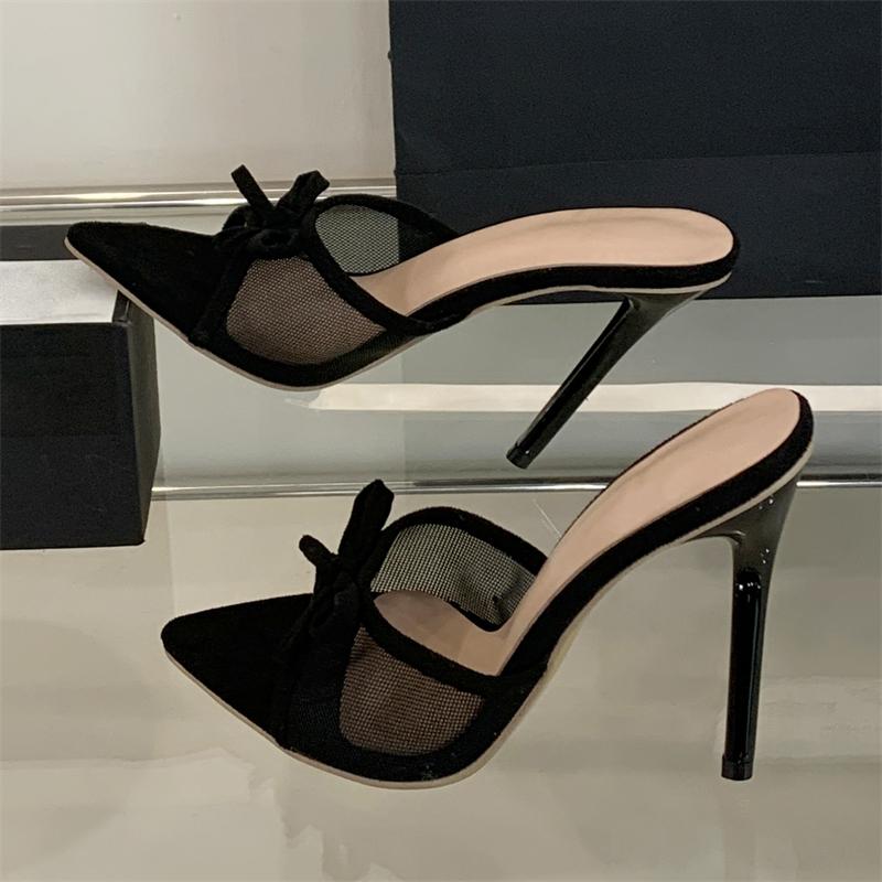 Fashion Eilyken New Fashion Breathable Mesh Pointed Toe Women Slippers Elegant Thin High Heels Banquet Sandals Summer Shoes