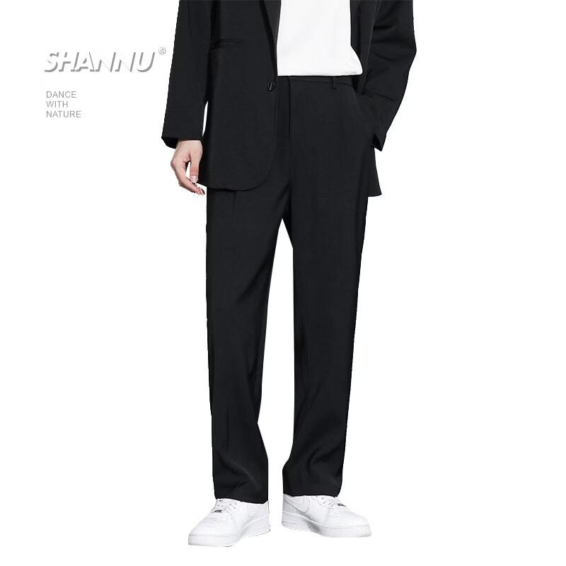 SHANNU Men's Relaxed Fit Straight Leg Suit Trousers