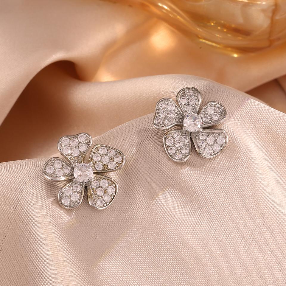 

ZAKOL Luxury Bling Lced Out Micro Pave AAA Zircon Flower Earrings for Women Charm Wedding Party Zircon Mother s Day Gift