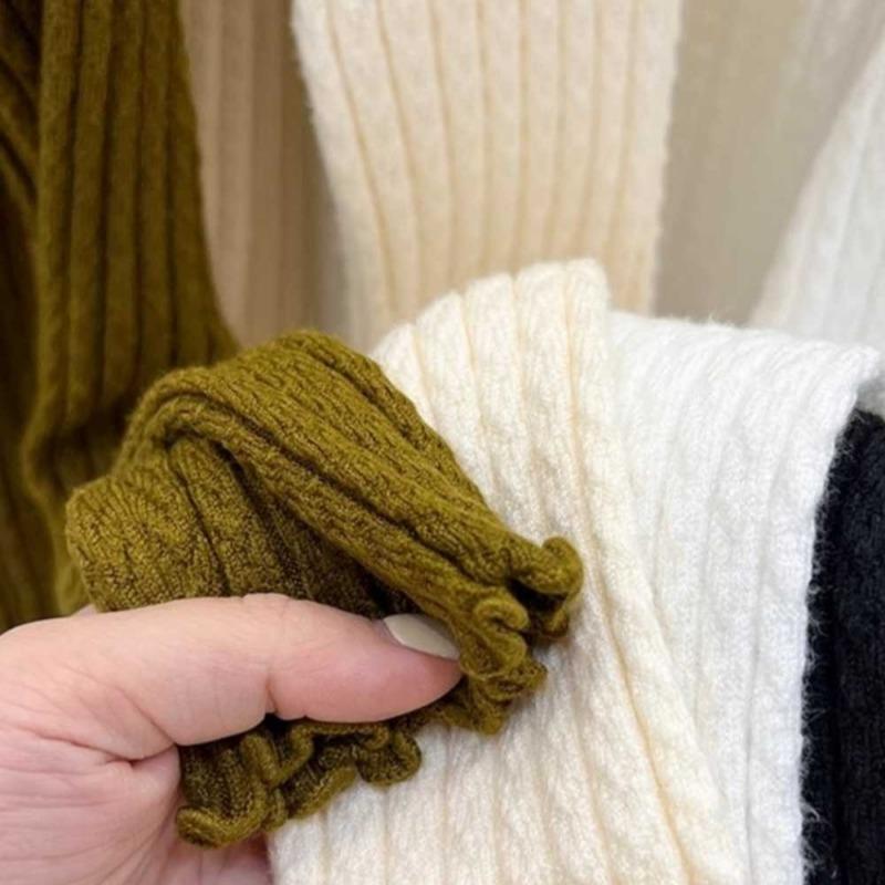 Autumn Winter Semi Turtleneck Knitted Pullover Women Sweater Casual Simple Bottoming Shirt Office Basic Pleated Solid Color Tops New Woman Clothing