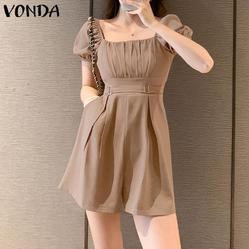

Летние женские комбинезоны VONDA с ​​квадратным вырезом и пышными рукавами, шорты с талией