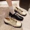 Lace-up Small Leather Shoes Women's British College Style Square Head Single Shoes Niche Design Retro Pig Nose Thick Heel Ballet Single Shoes