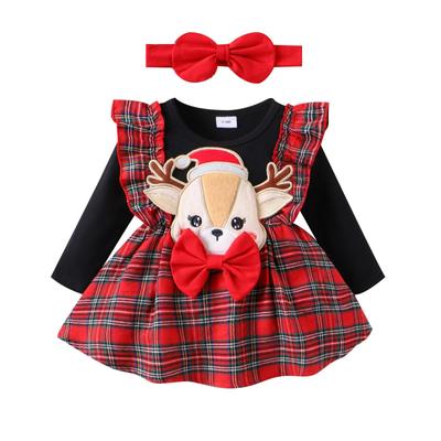 Natal recém-nascido bebê meninas conjuntos de roupas de malha macacão xadrez veados saias bandana trajes de natal roupas