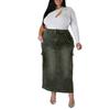 Plus Size Denim Skirt Women With Side Slit Adjustable Strap Midi Long Casual Korean Style
