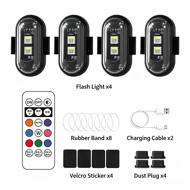 Car Motorcycle RGB LED Strobe Lights 8 Colors LED Flash Position Wireless Light Aircraft Airplane Helicopter Warning Lights