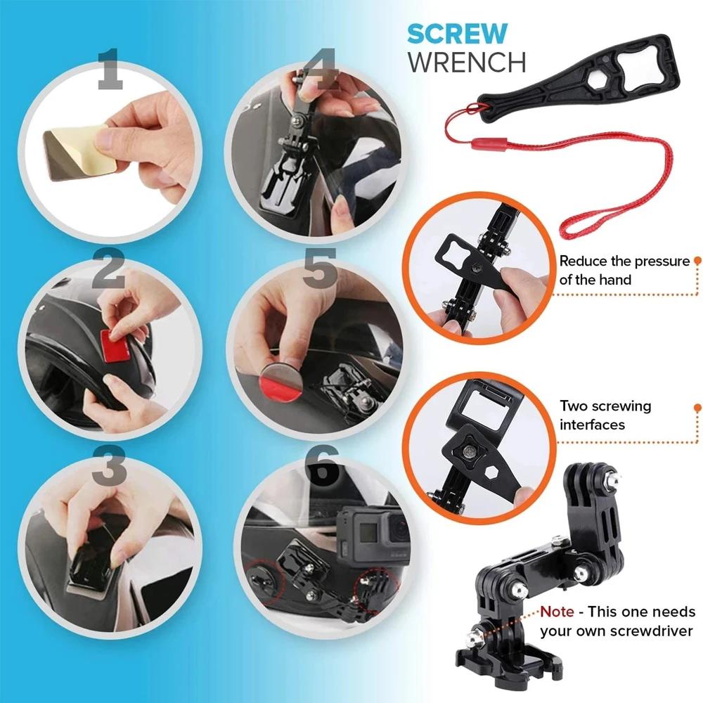 Motorcycle Helmet Kit for GoPro Hero 12 11 10 9 8 7 Action Camera Accessories Set Chin Mount Bracket Bike Chin Mount For Go Pro