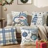 2Pcs Luxury Christmas Blue Cushion Cover Soft Snowman Pillow Shell  Pillow