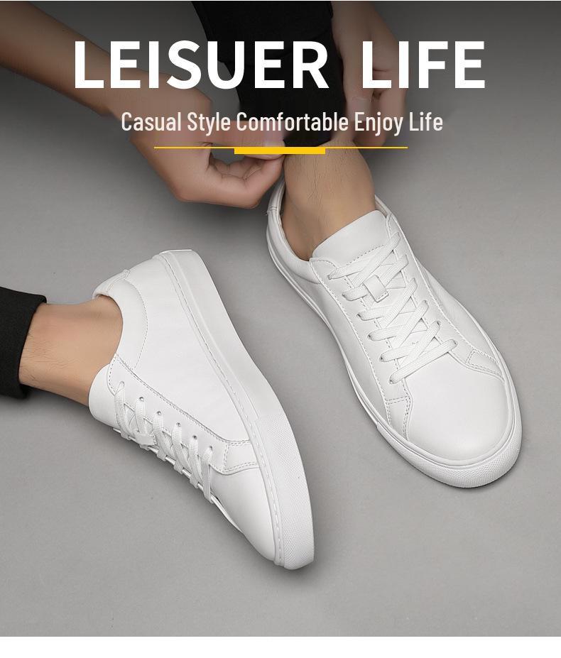 Men's Casual White Cowhide Shoes - Versatile Korean Style, Small Round Toe, Plus Size Trend