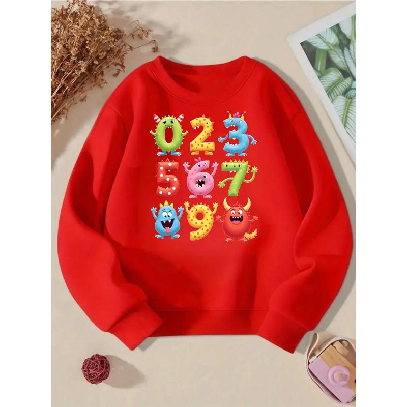 Kids Crewneck Hoodie, Cute Monster Numbers Cartoon Print,Casual Sportswear for Spring & Autumn