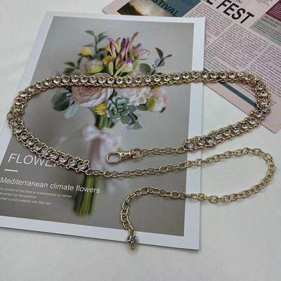 Korean Version of Metal Chain Rhinestone Waist Chain for Women Fashion Versatile Coat Sweater Jk Plaid Skirt Belt Waist Chain