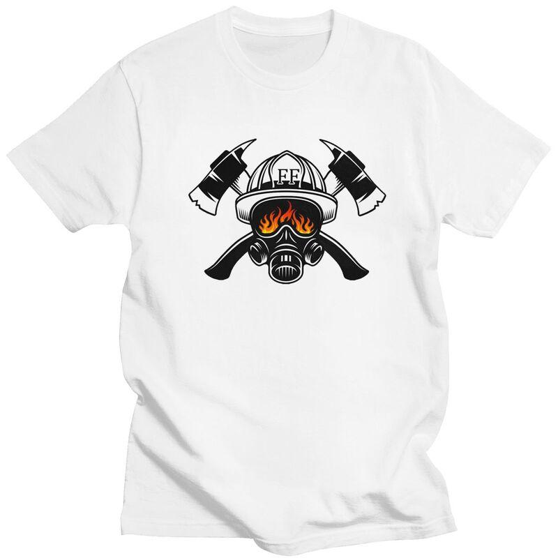 Custom Firefighter Skull T Shirts Men 100 Cotton Tees Fireman Fire Rescue Tshirt ShortSleeve Tshirt