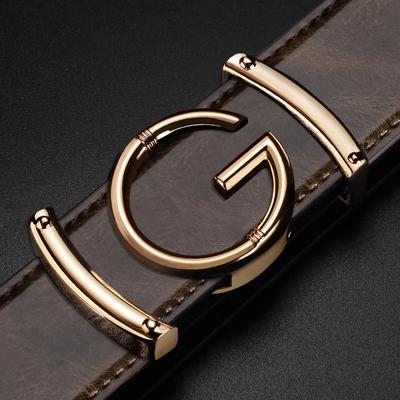 Leather Belt Men's Business Leather Men's Belt Youth Smooth Buckle Casual Letter Fashion Cattlehide Leather Pant