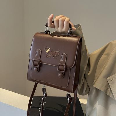 Retro Backpack Bag Women's 2025 New Autumn Shoulder Bag Contrasting Color Niche Cartoon Tote Bag