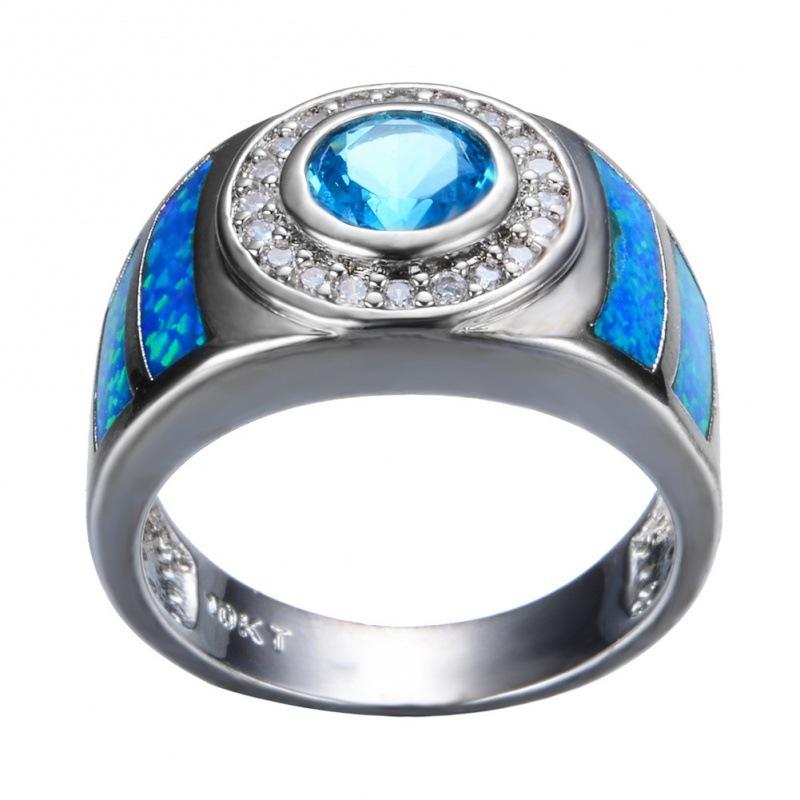 

Platinum KT Round Blue Imported Opal Ring Male Personality Index Finger Ring no. 6