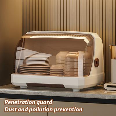 Desktop Cup Storage Box with Drainage Holes Lid Dustproof Fruits Dish Bowl Drying Rack Transparent Teacup Holder Multi-Functional Space Saver