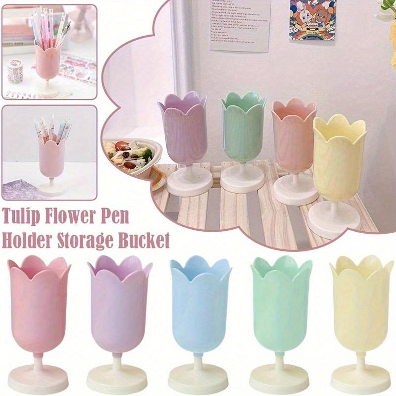 Tulip Shaped Plastic Pen Holder - Office Desk Organizer for Pens, Cosmetics and Stationery Back To School