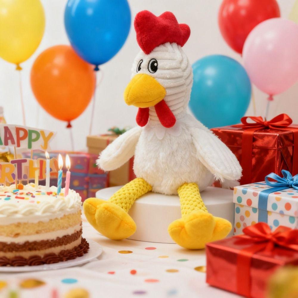 Cartoon Rooster Shape Squeaky Plush Dog Toys Chew-Resistant Dog Stuffed Chicken Toys  Cats