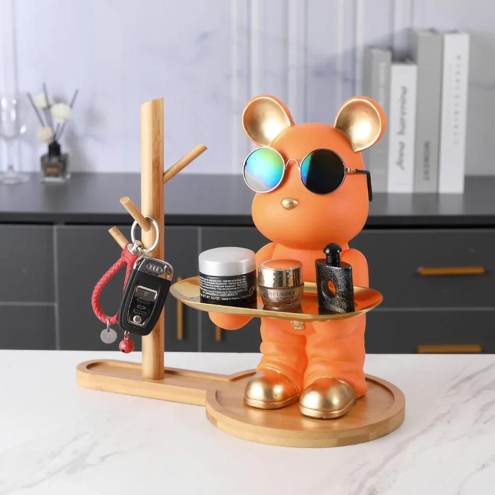 Bear Tray Bear Sculpture Piggy Bank Violent Bear Statue Resin Ornament Desktop Accessories Kids Gift Living Room Home Decor