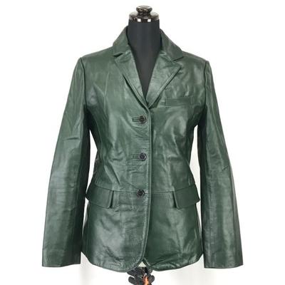 COCKERELL HOUSE Cow Leather Tailored Jacket Women M Olive Dark Green Biker Style(USED)