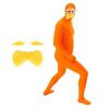 Xiaobudian Face Open Halloween Costume, Unisex Full Body Orange Bodysuit with Beard Eyebrows for Men Women, Adult Stretchy Cosplay Jumpsuit Party