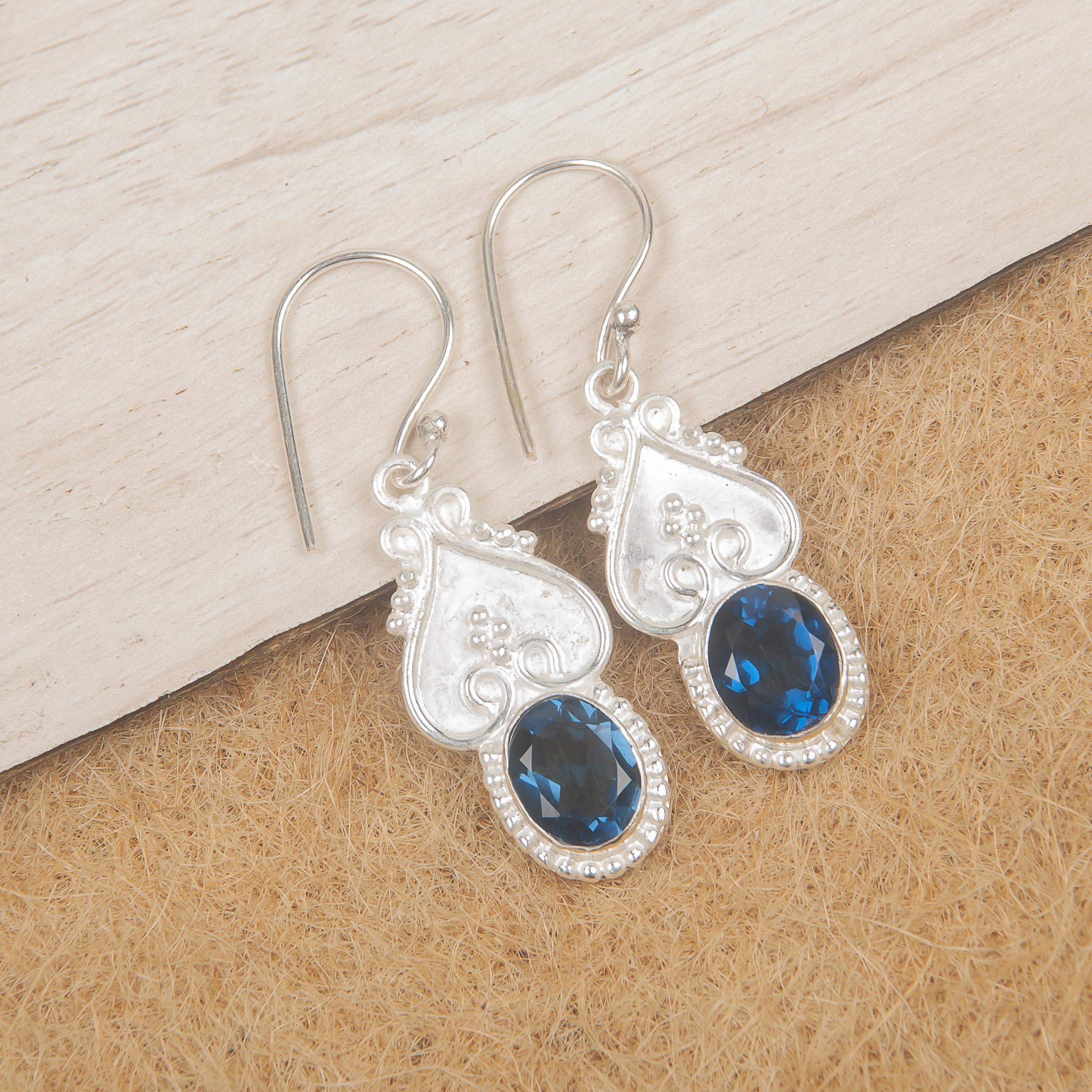 

London Blue Topaz 925 Solid Sterling Silver Earrings, Handmade Gemstone Earrings Jewelry, Gifts For Wife Brand New Earrings 1.81 Inches синій