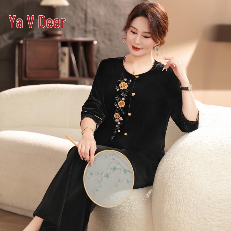 Yalu Women s New Chinese Style Velvet Two-piece Set XL